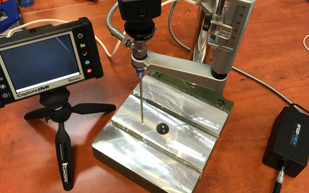 Vertical borescope on a precision stand
